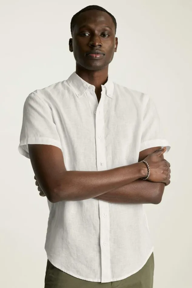Men Riviera Linen Short Sleeve Shirt White Pearl Bonobos Casual Shirts
