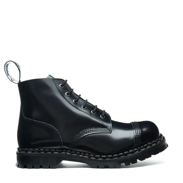 MenWomen Solovair Steel Toe Boots Black HiShine 6 Eye Steel Toe Derby Boot