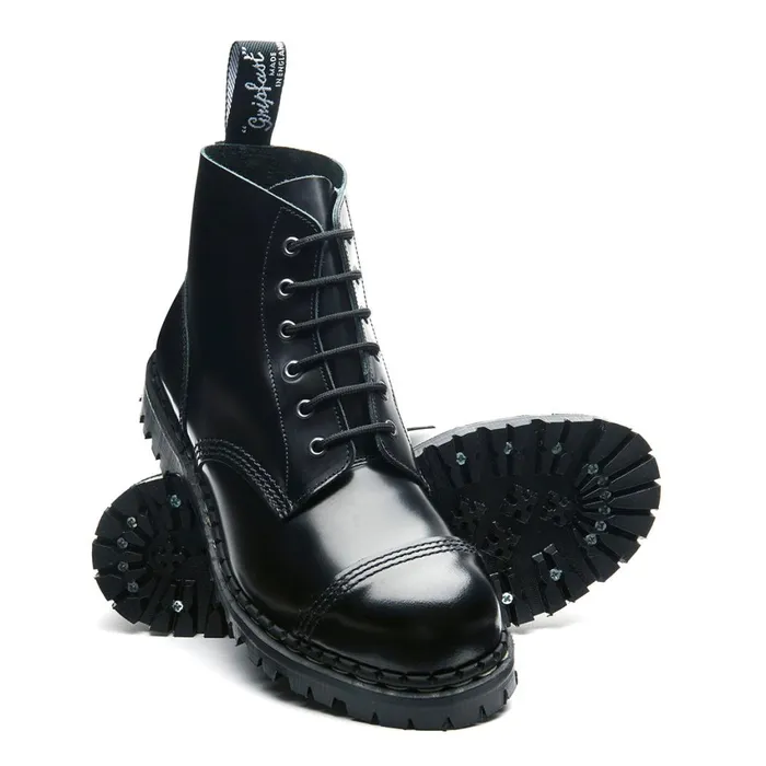 MenWomen Solovair Steel Toe Boots Black HiShine 6 Eye Steel Toe Derby Boot