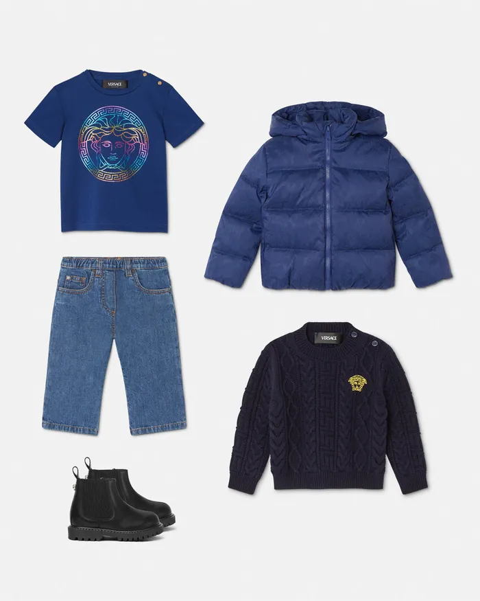 Outerwear Kids Versace Barocco Jacquard Baby Puffer Jacket Blue