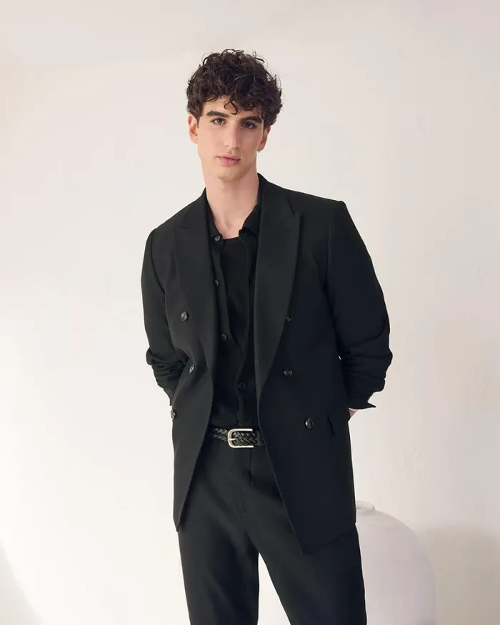 RWandCO Suits TailoredFit DoubleBreasted Linen Suit Blazer Black 8211 Men