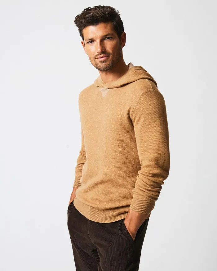 Sweaters and Sweatshirts Men Billy Reid Double Knit Hoodie Sweater Camel