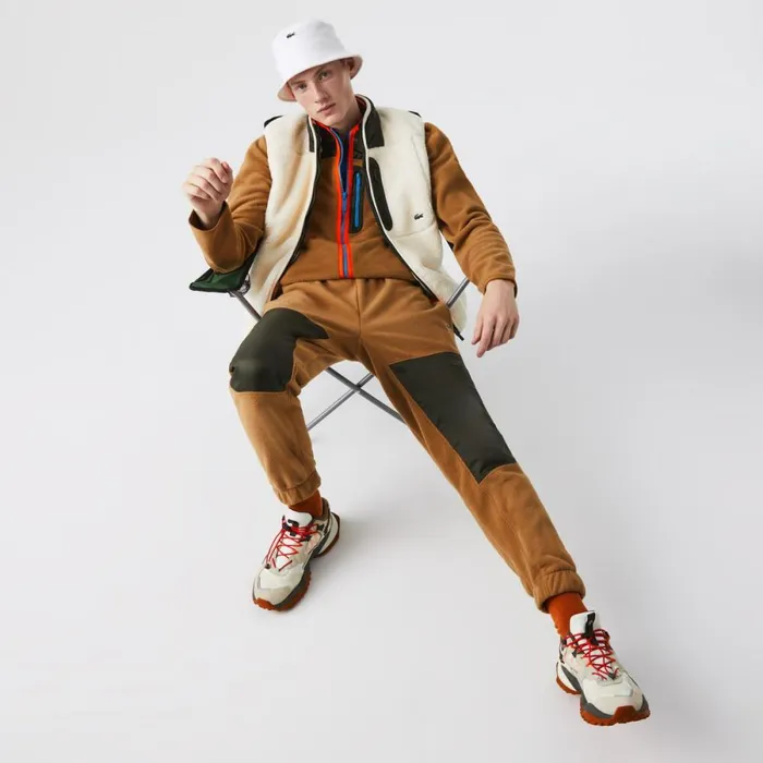 Sweatpants and Trousers Men Lacoste Men039s Colorblock Polar Fleece Sweatpants Brown Khaki Green 89f