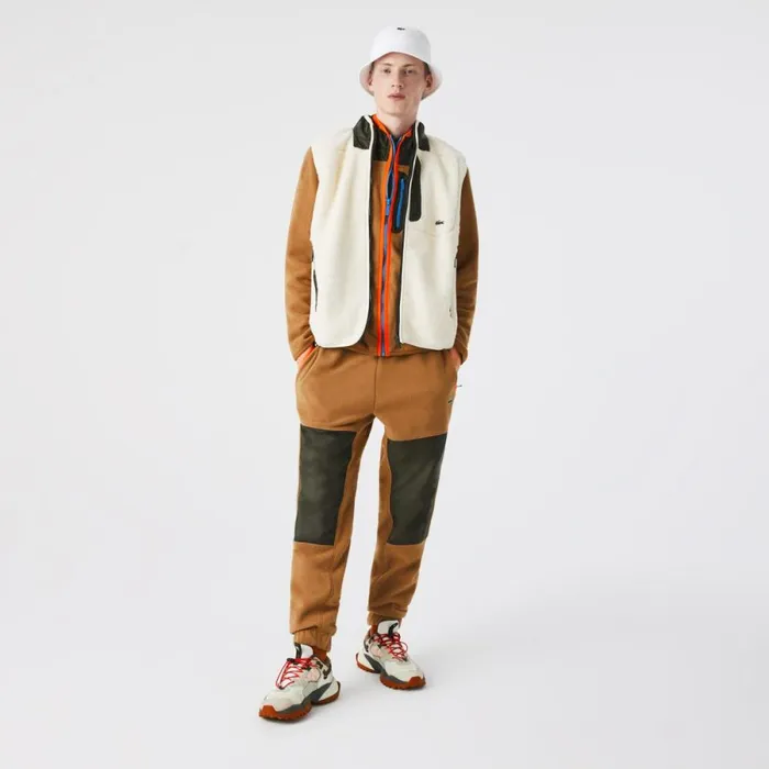 Sweatpants and Trousers Men Lacoste Men039s Colorblock Polar Fleece Sweatpants Brown Khaki Green 89f