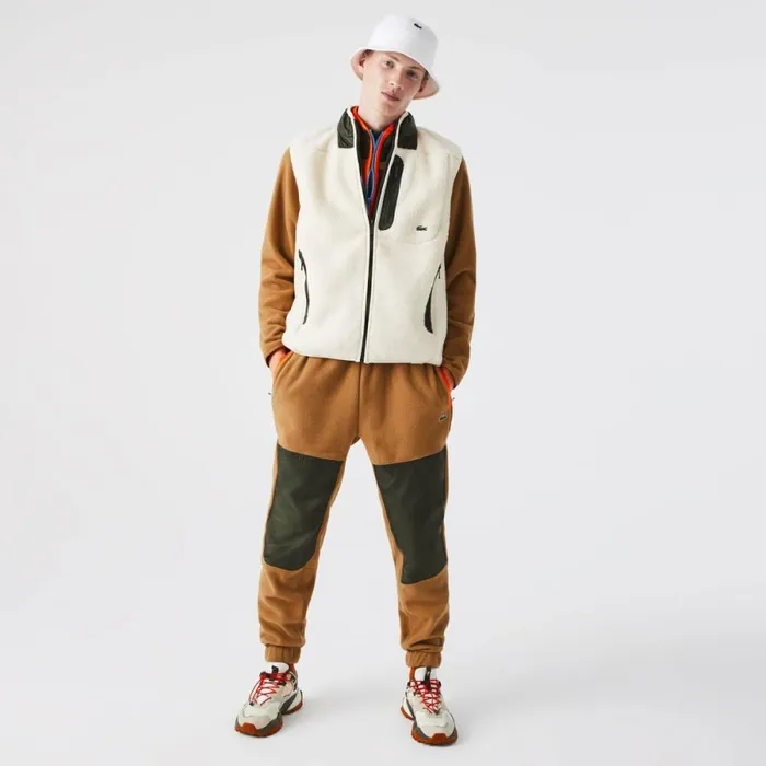 Sweatpants and Trousers Men Lacoste Men039s Colorblock Polar Fleece Sweatpants Brown Khaki Green 89f