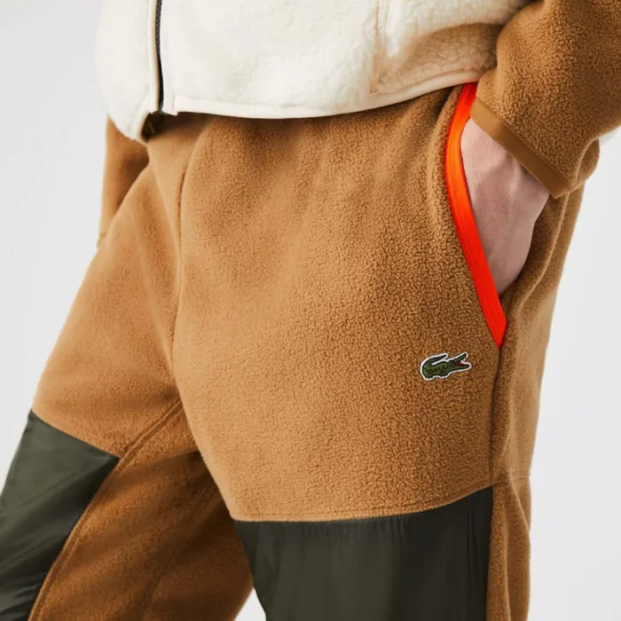 Sweatpants and Trousers Men Lacoste Men039s Colorblock Polar Fleece Sweatpants Brown Khaki Green 89f