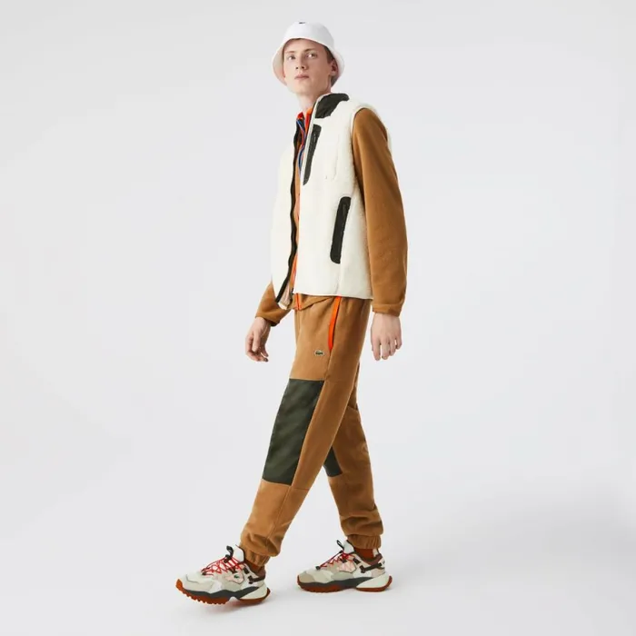 Sweatpants and Trousers Men Lacoste Men039s Colorblock Polar Fleece Sweatpants Brown Khaki Green 89f