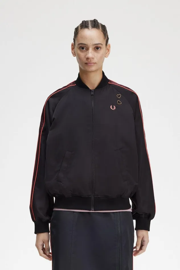 Women Amy Winehouse FoundationPrinted Lining Bomber Jacket Black Fred Perry Coats and Jackets