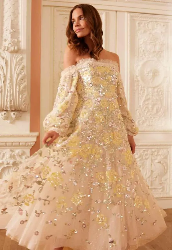 Women Needle and Thread Elina Rose OffShoulder Ballerina Dress Champagne