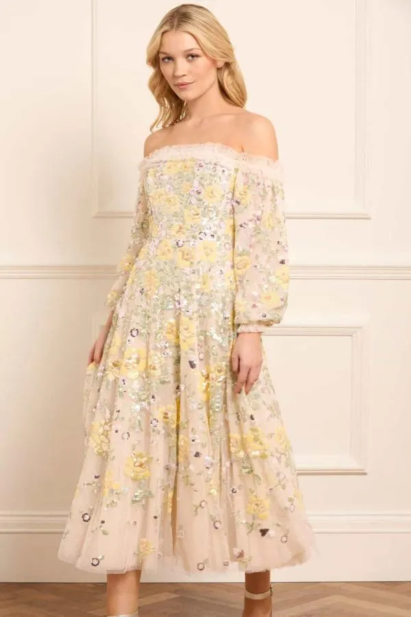 Women Needle and Thread Elina Rose OffShoulder Ballerina Dress Champagne Women Needle and Thread Elina Rose OffShoulder Ballerina Dress Champagne