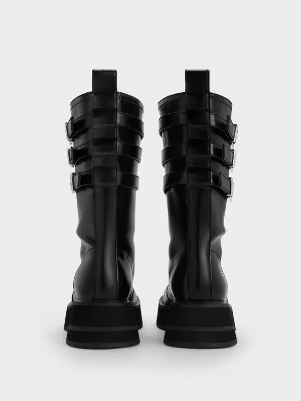 Women Nikki TripleBuckle Calf Boots 8211 Black CHARLES and KEITH Boots