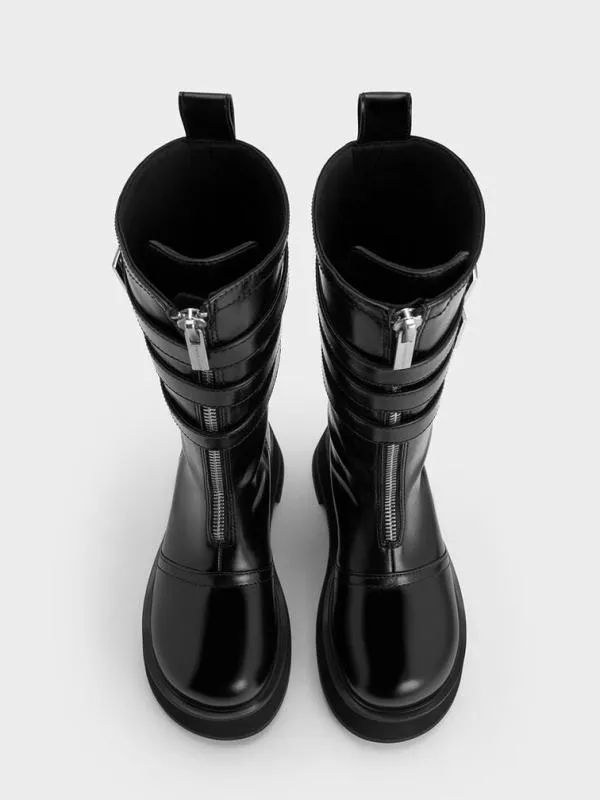 Women Nikki TripleBuckle Calf Boots 8211 Black CHARLES and KEITH Boots