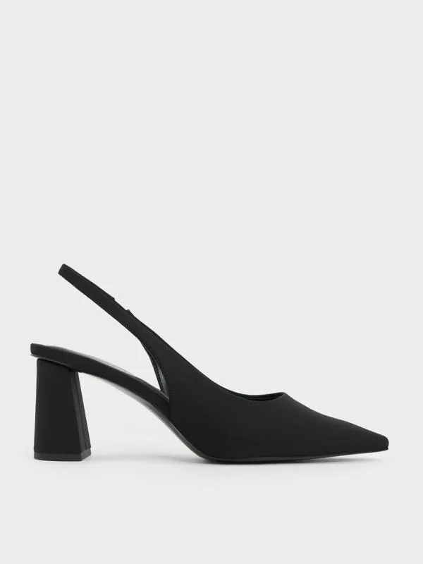 Women Teagan Elastane Trapeze Heel Slingback Pumps 8211 Black CHARLES and KEITH Heels