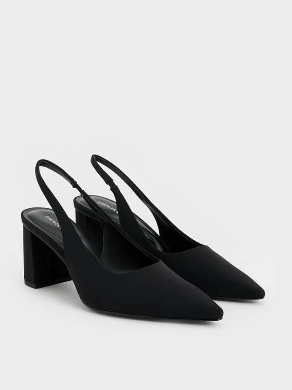 Women Teagan Elastane Trapeze Heel Slingback Pumps 8211 Black CHARLES and KEITH Heels