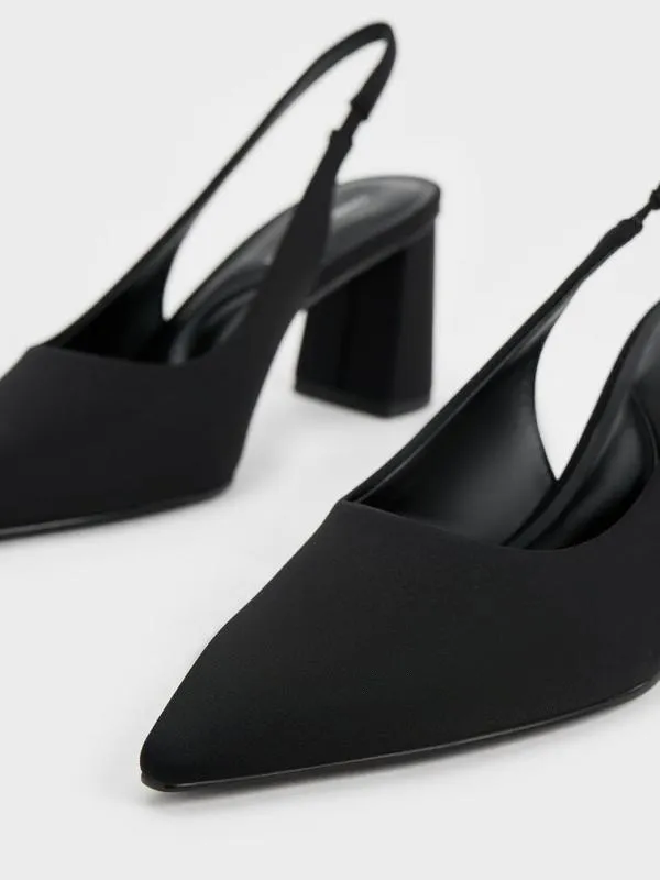 Women Teagan Elastane Trapeze Heel Slingback Pumps 8211 Black CHARLES and KEITH Heels