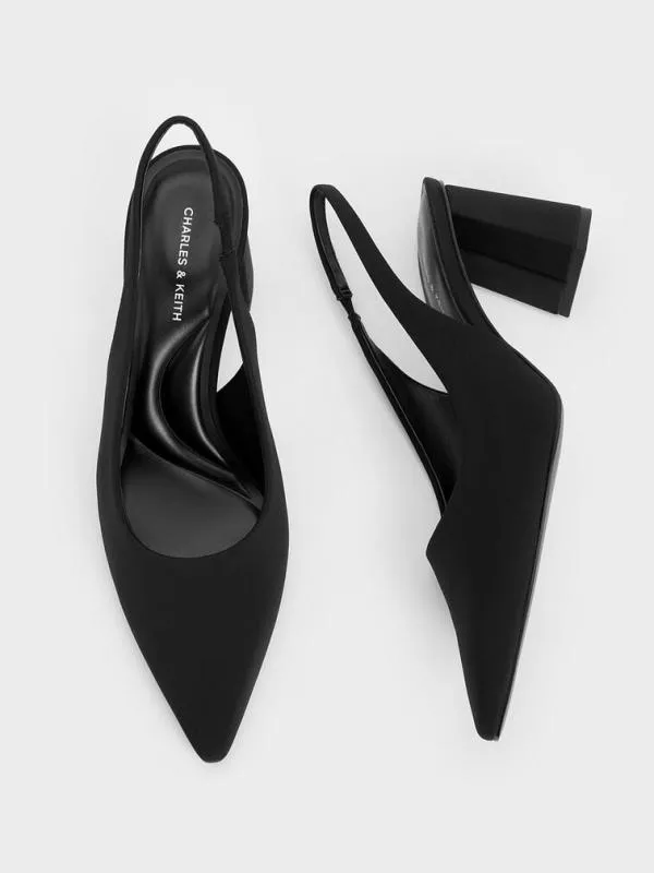 Women Teagan Elastane Trapeze Heel Slingback Pumps 8211 Black CHARLES and KEITH Heels