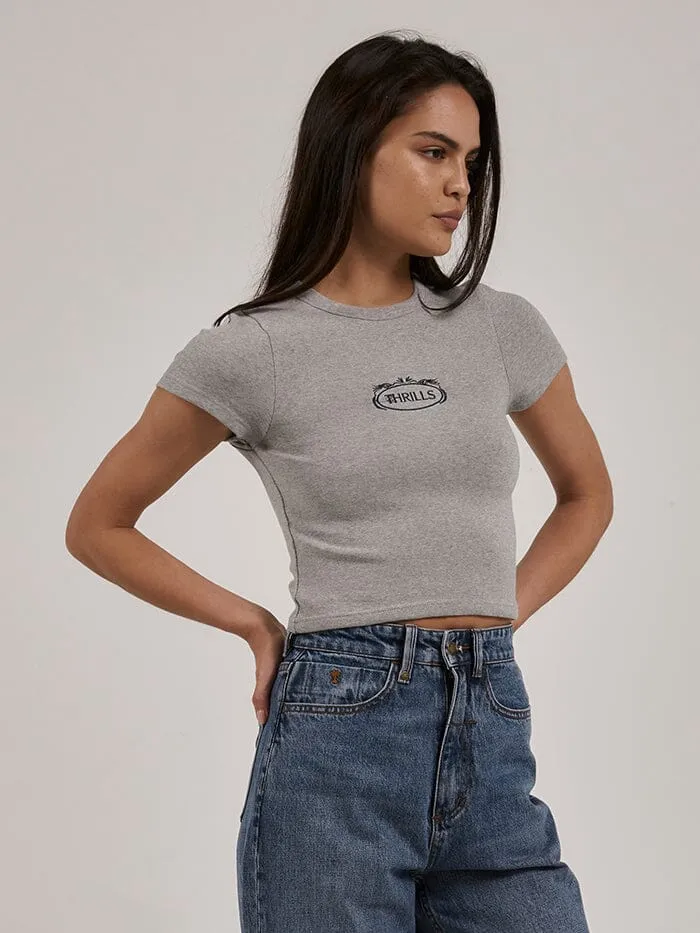 Womens Coat Of Y2K Tee Grey Marle Thrills Tops and Tees