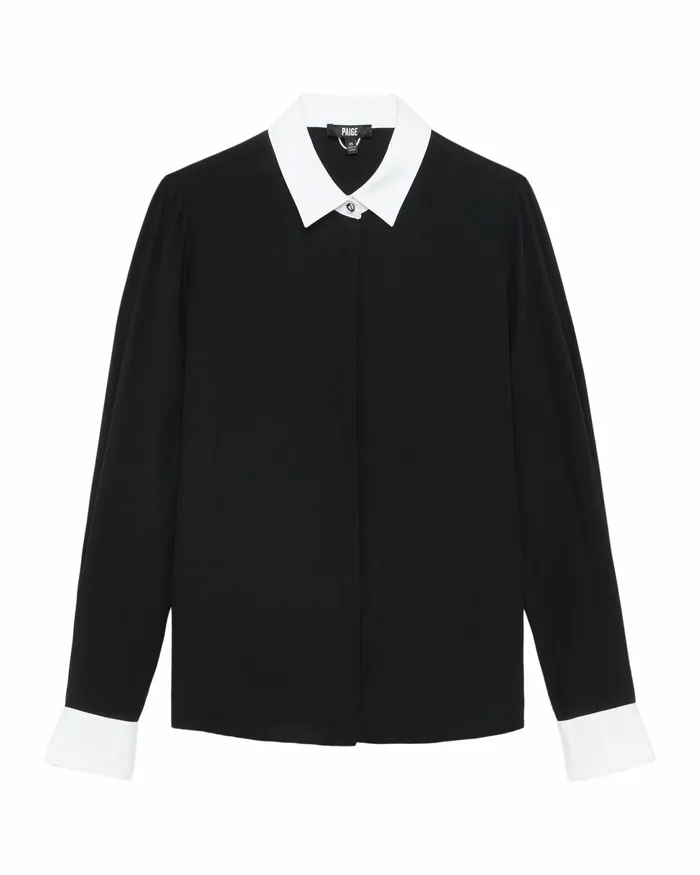 20th Anniversary Capsule Benton Shirt 8211 Black Silk Women Tops and Blouses PAIGE