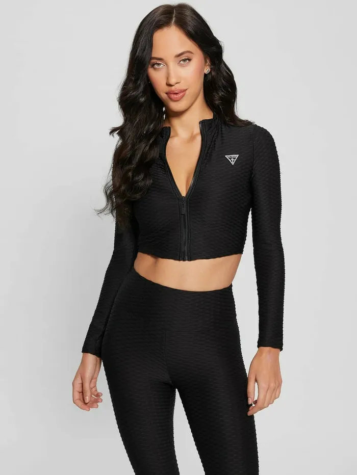 Activewear Women GUESS Eco Delma Active Zip Jacket Jet Black Multi Activewear Women GUESS Eco Delma Active Zip Jacket Jet Black Multi