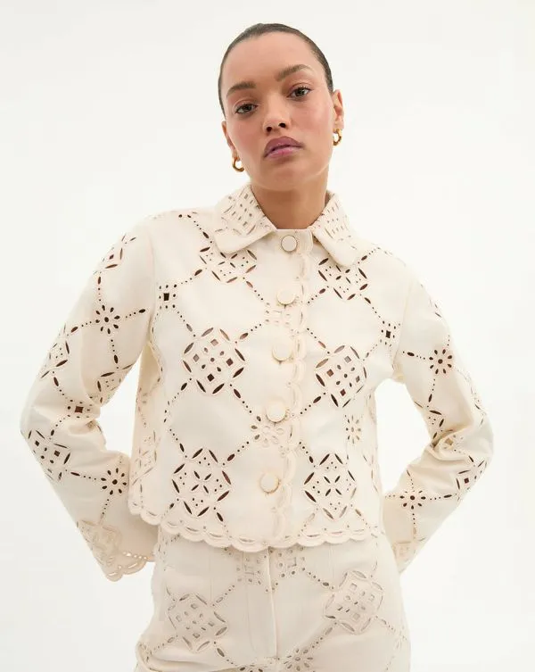 Adelaide Eyelet Jacket Ecru Women Veronica Beard Jackets and Outerwear