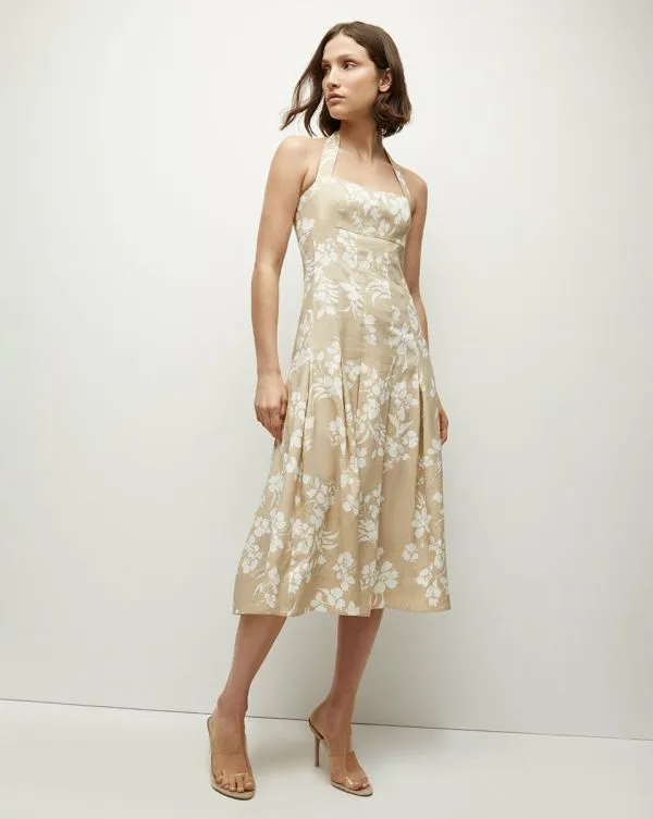 Amalia StretchLinen Dress Stone Khakiandoffwhite Women Veronica Beard Dresses