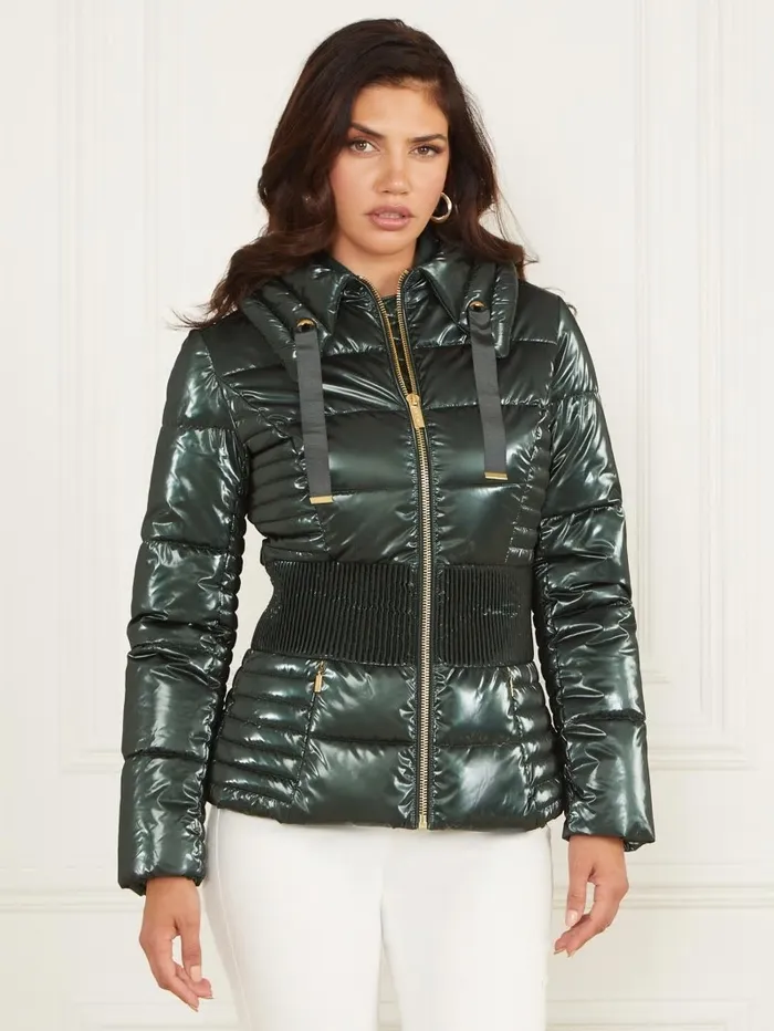 Annie Puffer Jacket Chenille Green Women Jackets and Coats GUESS Annie Puffer Jacket Chenille Green Women Jackets and Coats GUESS