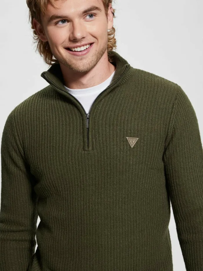Aric Ribbed Camioner Sweater Dusty Sage Hoodies and Sweaters GUESS Men