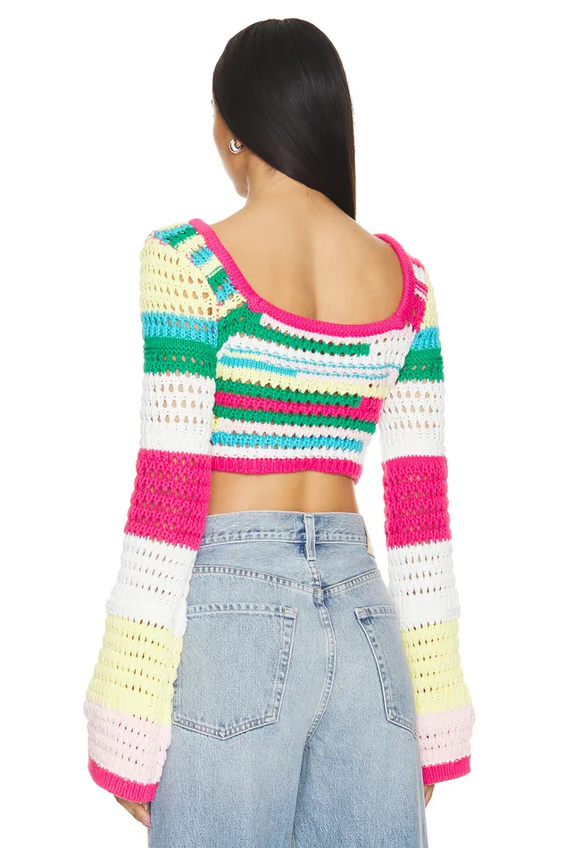 Aven Long Sleeve Crop Top Green and Pink Multi Women Lovers and Friends Tops Aven Long Sleeve Crop Top Green and Pink Multi Women Lovers and Friends Tops