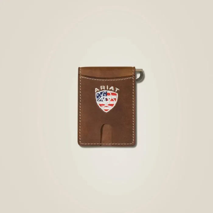 Bags and Wallets Men Ariat Flag Shield Clip Wallet Brown