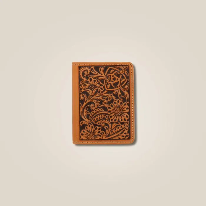 Bags and Wallets Men Ariat Floral Embossed Bifold Wallet Tan