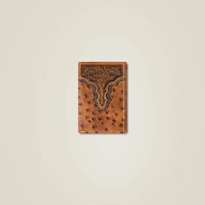 Bags and Wallets Men Ariat Ostrich Trifold Wallet Brown