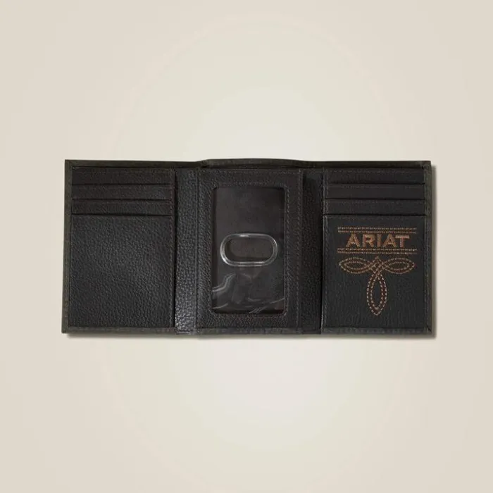 Bags and Wallets Men Ariat Pebble Leather Trifold Wallet Black Bags and Wallets Men Ariat Pebble Leather Trifold Wallet Black