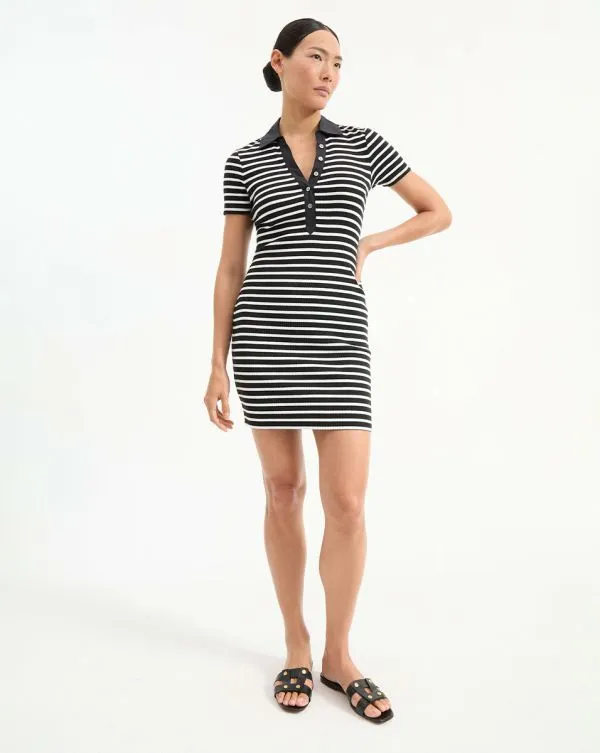 Bailey Striped Polo Dress Whiteandblack Women Veronica Beard Dresses