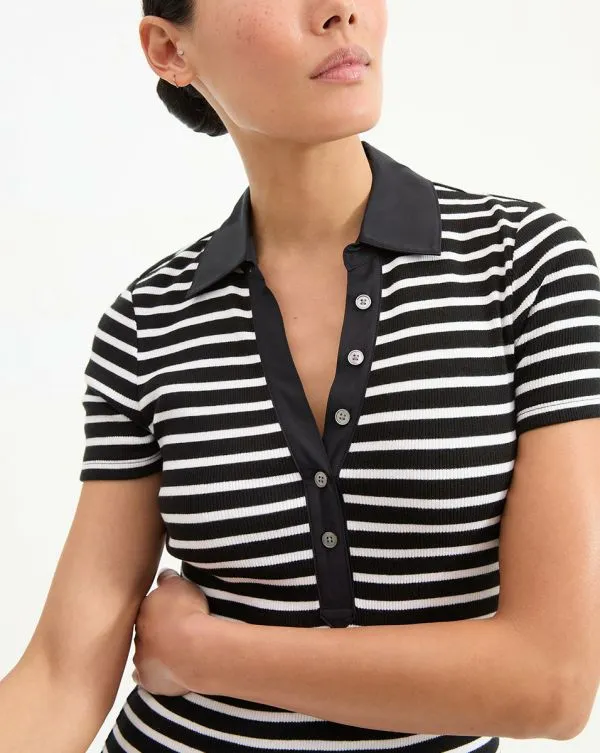 Bailey Striped Polo Dress Whiteandblack Women Veronica Beard Dresses