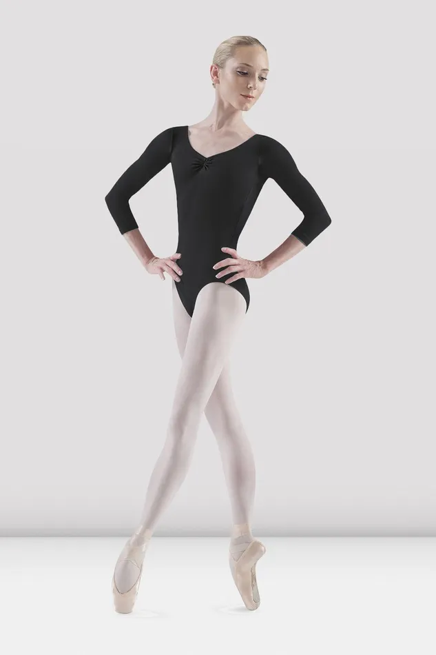 Basics Bloch Adult Ladies Pinch Front Three Quarter Sleeve Leotard Black