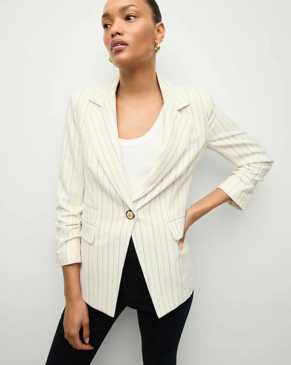 Battista Pinstriped Dickey Jacket Dove Multi Women Veronica Beard Jackets and Outerwear Battista Pinstriped Dickey Jacket Dove Multi Women Veronica Beard Jackets and Outerwear