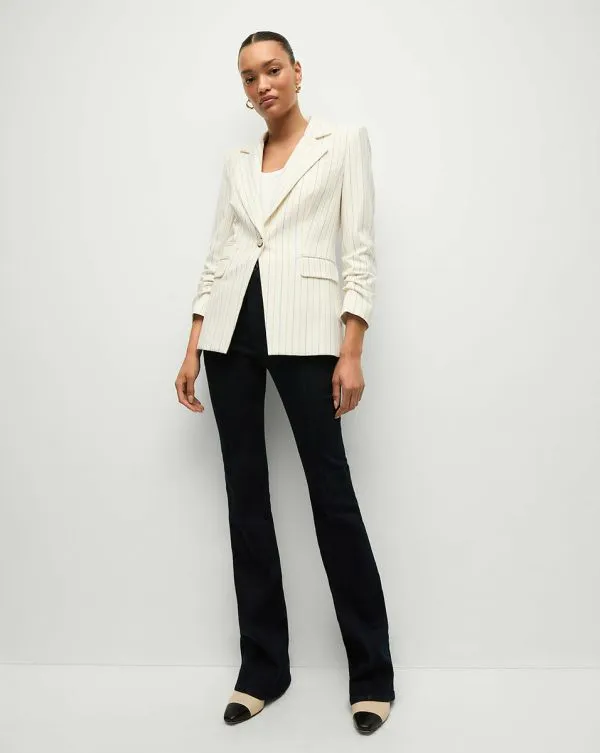 Battista Pinstriped Dickey Jacket Dove Multi Women Veronica Beard Jackets and Outerwear