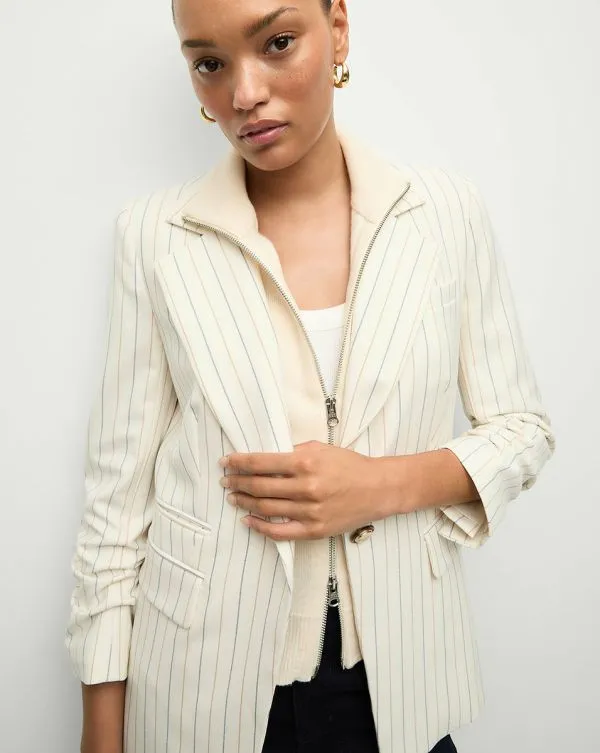 Battista Pinstriped Dickey Jacket Dove Multi Women Veronica Beard Jackets and Outerwear