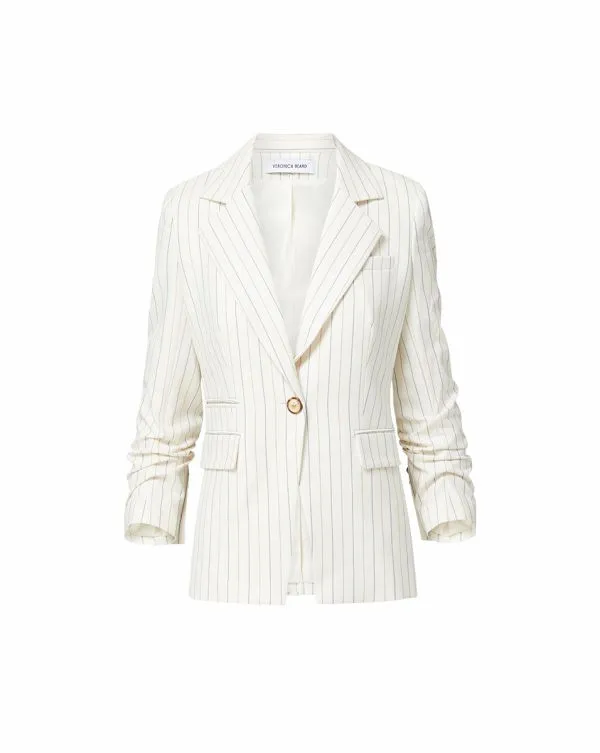 Battista Pinstriped Dickey Jacket Dove Multi Women Veronica Beard Jackets and Outerwear