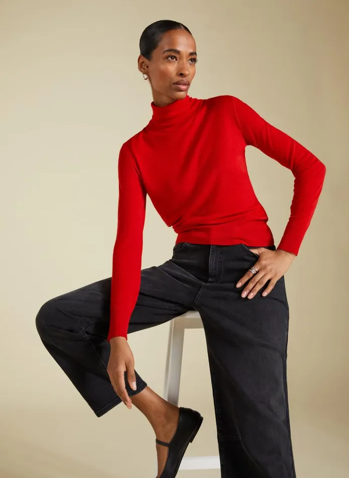 Baukjen Augustina Sheer Wool Blend Top Crimson Red Clothing