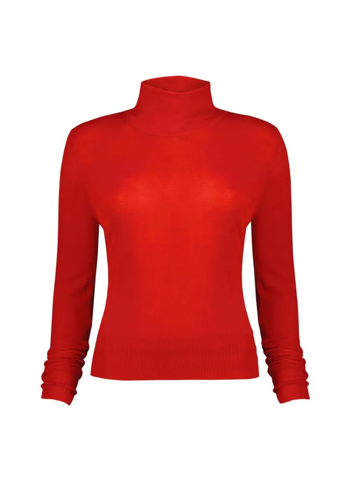 Baukjen Augustina Sheer Wool Blend Top Crimson Red Clothing