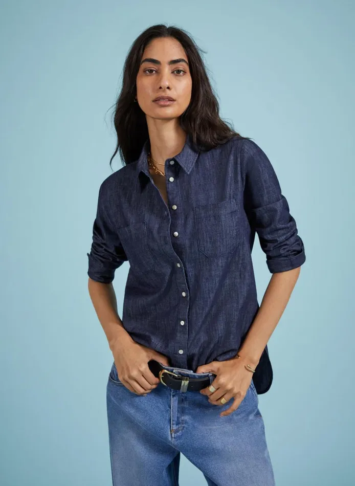 Baukjen Hattie Organic Denim Shirt Dark Indigo Clothing