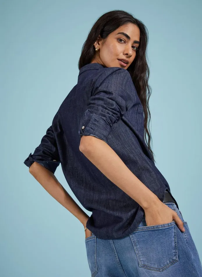 Baukjen Hattie Organic Denim Shirt Dark Indigo Clothing