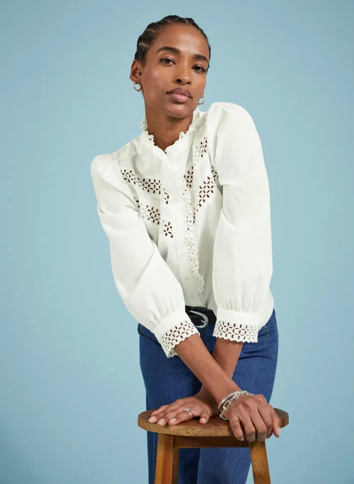 Baukjen Isamaya Organic Cotton BroderieDetail Blouse Soft White Clothing