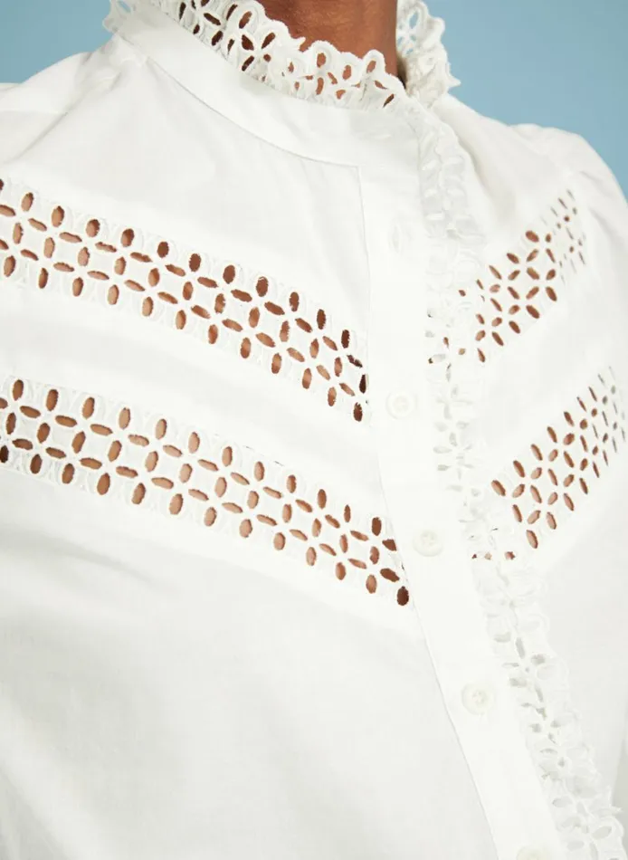 Baukjen Isamaya Organic Cotton BroderieDetail Blouse Soft White Clothing
