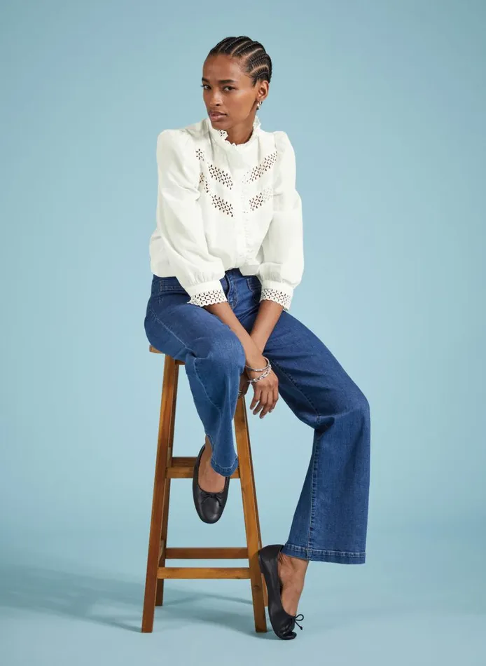 Baukjen Isamaya Organic Cotton BroderieDetail Blouse Soft White Clothing