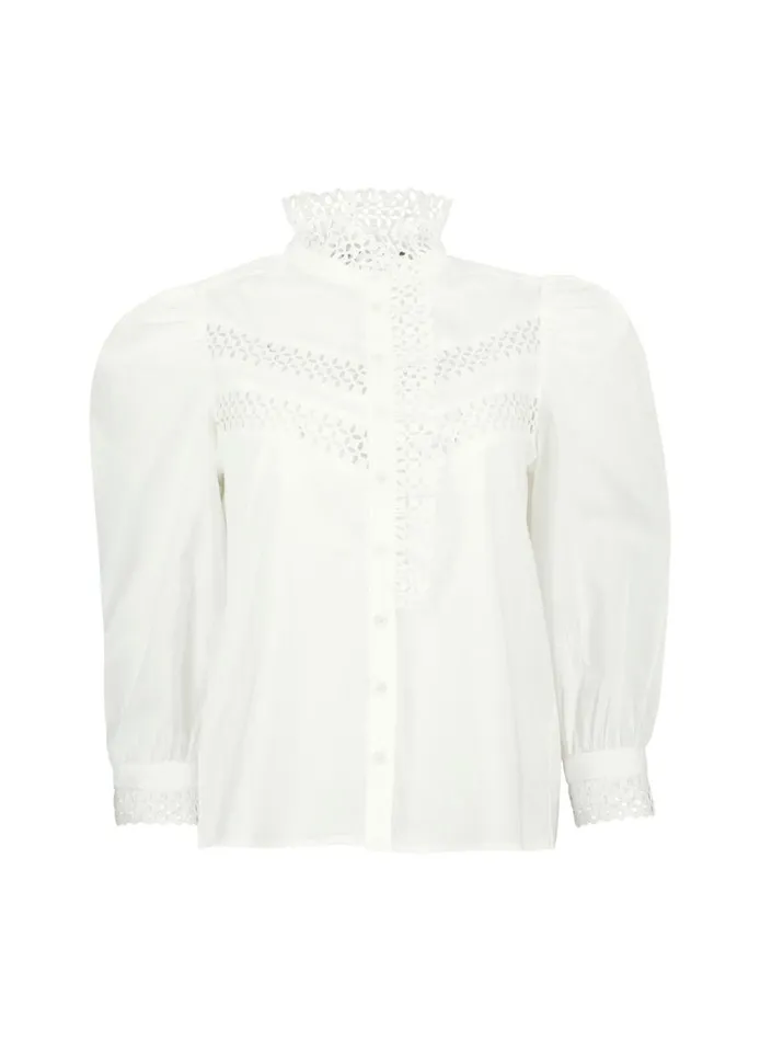 Baukjen Isamaya Organic Cotton BroderieDetail Blouse Soft White Clothing