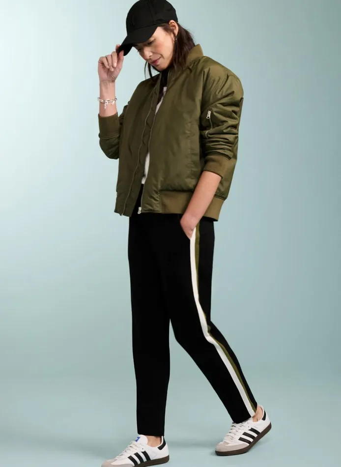 Baukjen Jay Side Stripe Tapered Trousers Caviar Black and Olive Clothing