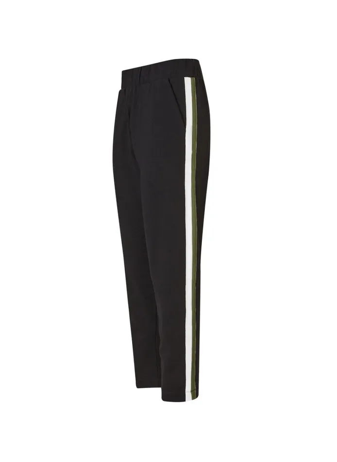 Baukjen Jay Side Stripe Tapered Trousers Caviar Black and Olive Clothing