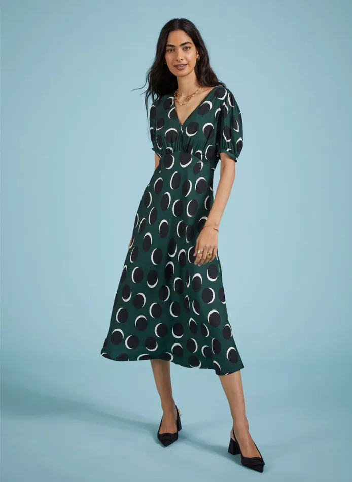 Baukjen Kaydence Printed Midi TeaDress With Livaeco Green Shadow Spot Clothing